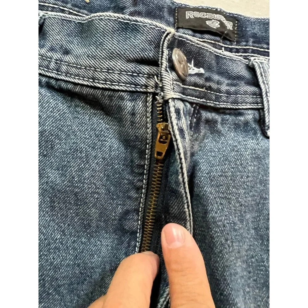 Rocawear Shorts Mens 38 Blue Denim Pocketed Belted Zip Button Cut Off‎ Men.